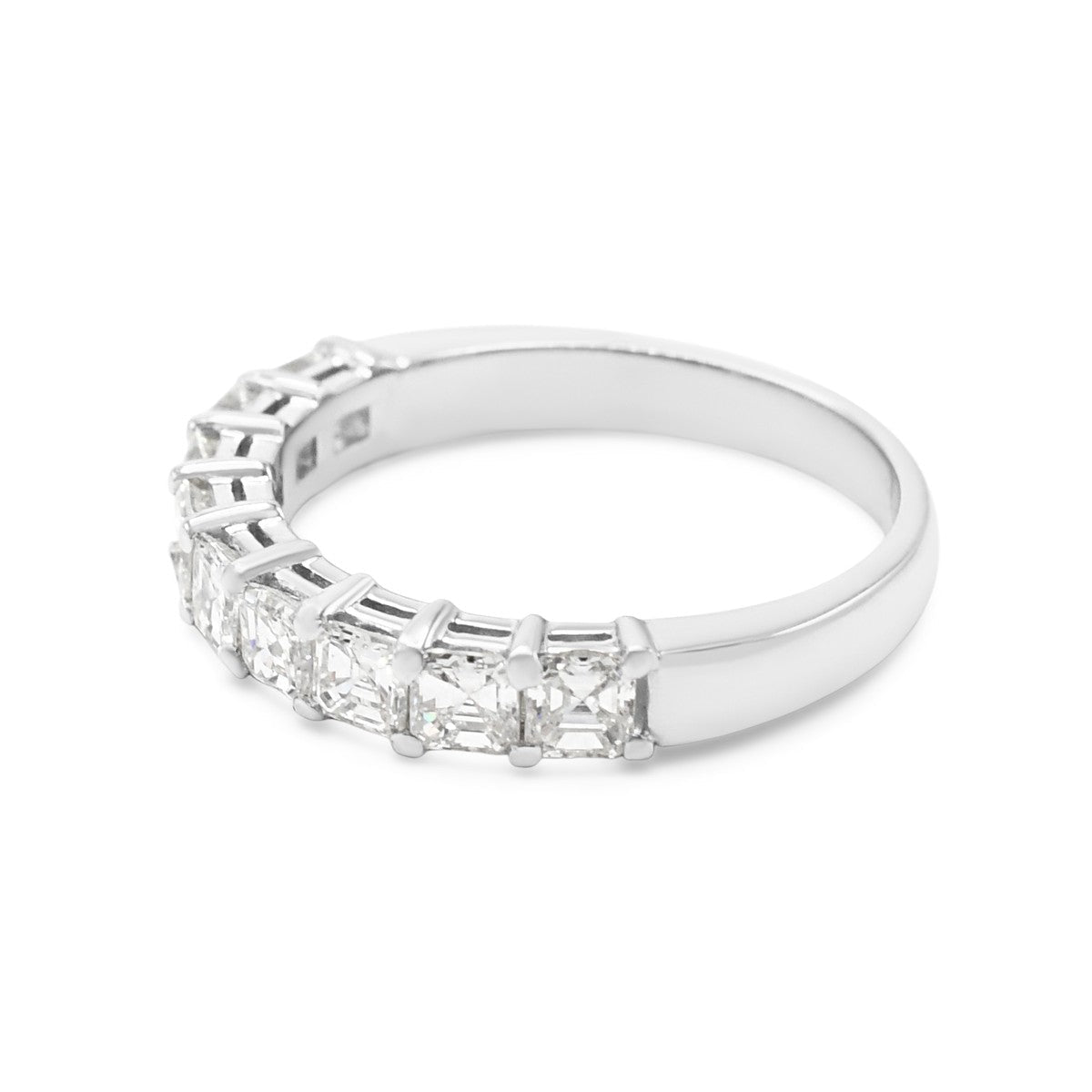 Square Emerald Cut Diamond Nine Stone Half Hoop Ring-Platinum