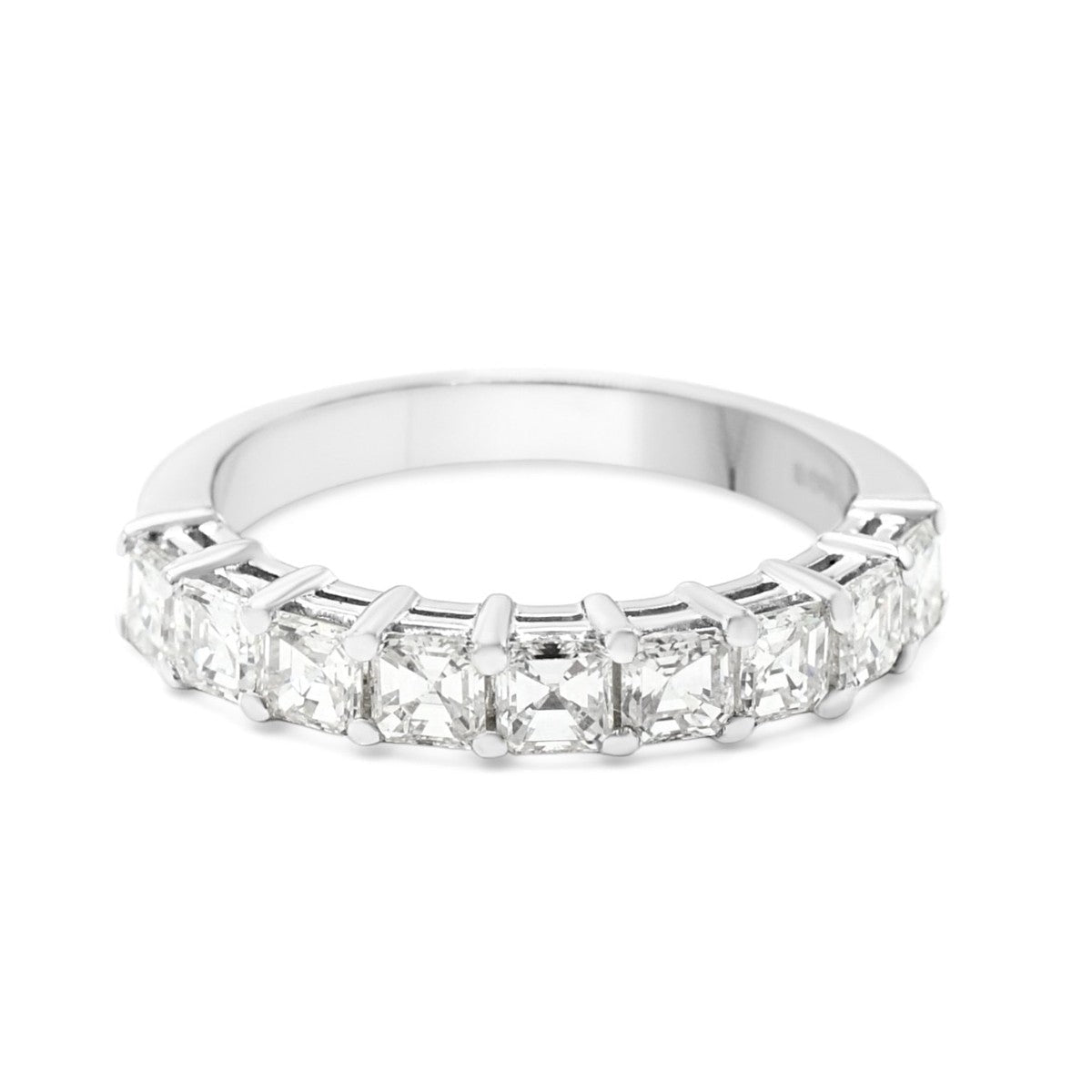 Square Emerald Cut Diamond Nine Stone Half Hoop Ring-Platinum