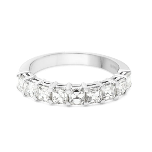 Square Emerald Cut Diamond Nine Stone Half Hoop Ring-Platinum