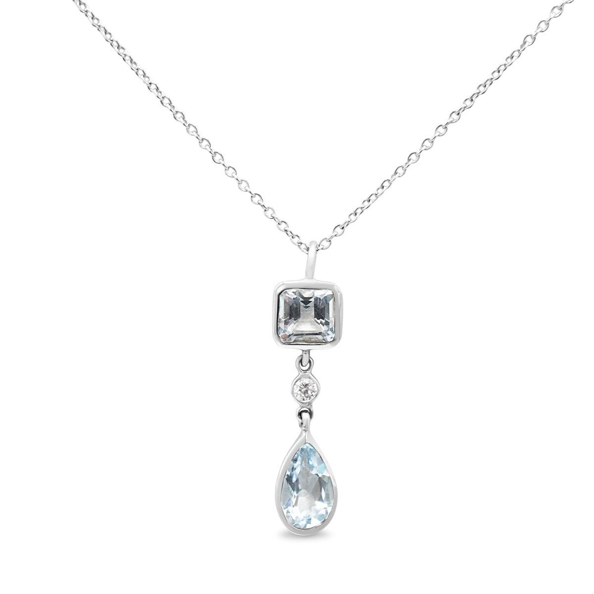 Tiffany Aquamarine & Diamond Pendant Necklace - 18ct White Gold
