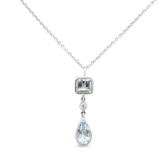 Tiffany Aquamarine & Diamond Pendant Necklace - 18ct White Gold