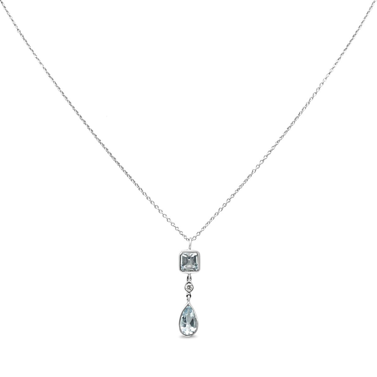 Tiffany Aquamarine & Diamond Pendant Necklace - 18ct White Gold