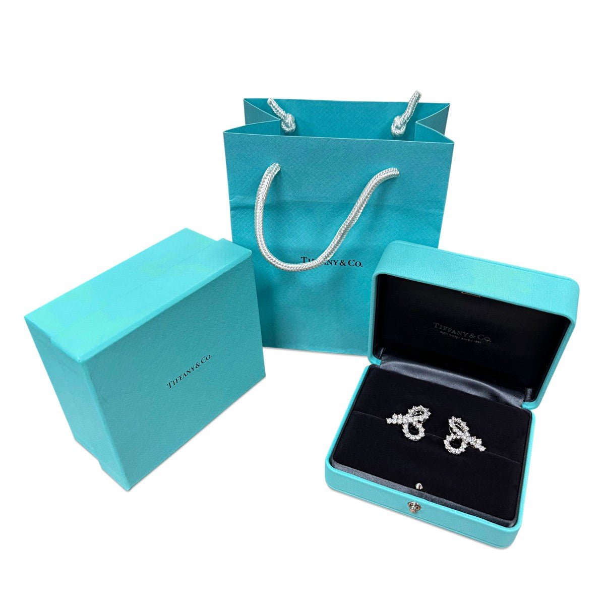 Tiffany Brilliant Cut Diamond Ribbon Design Earrings
