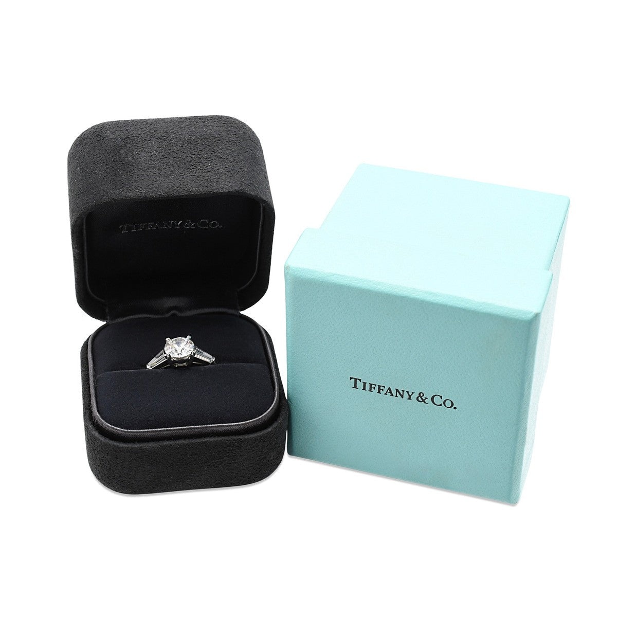 Tiffany & Co Platinum Solitaire Diamond Ring, Diamond Shoulders - Platinum