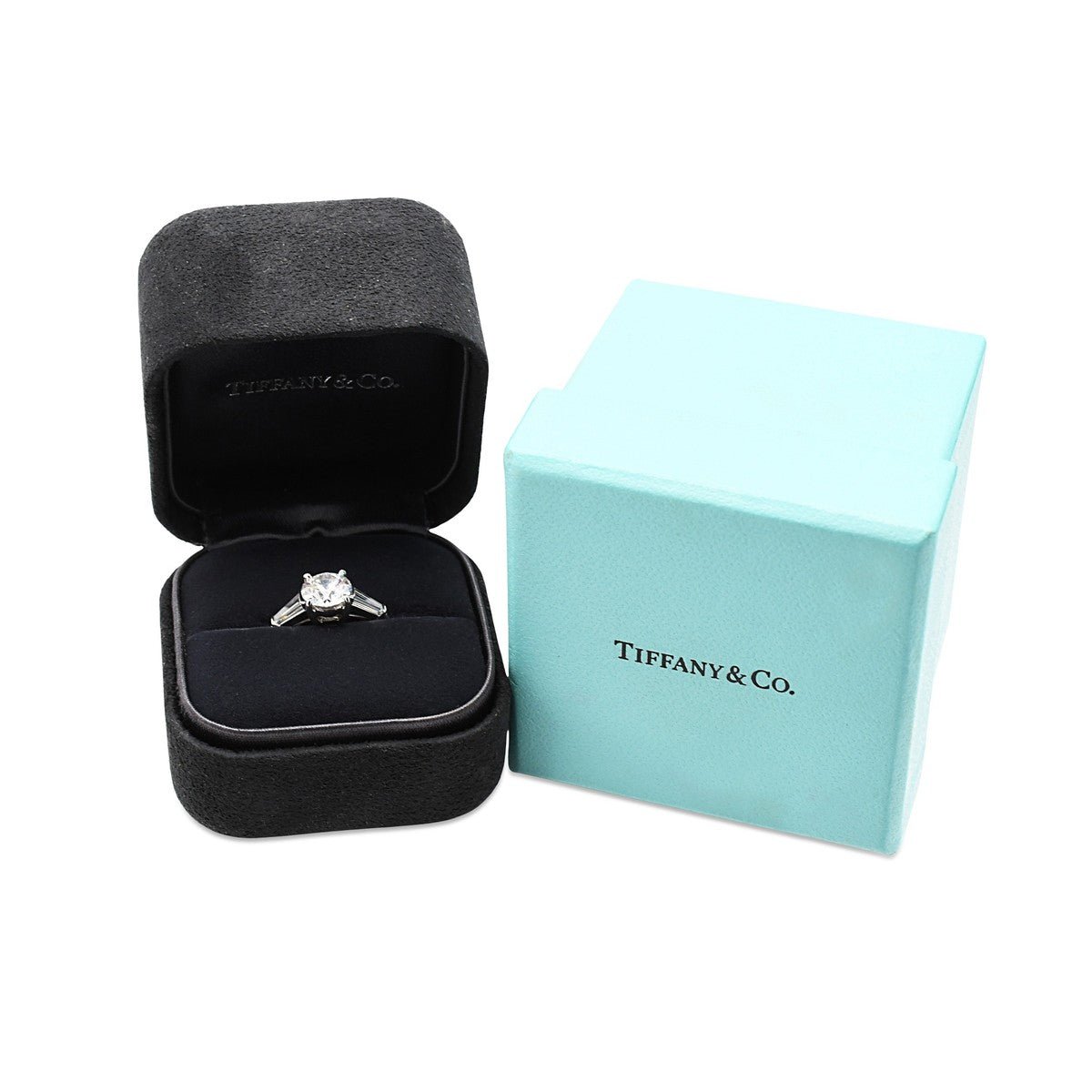 Tiffany & Co Platinum Solitaire Diamond Ring, Diamond Shoulders - Platinum