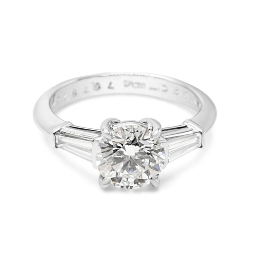 Tiffany & Co Platinum Solitaire Diamond Ring, Diamond Shoulders - Platinum