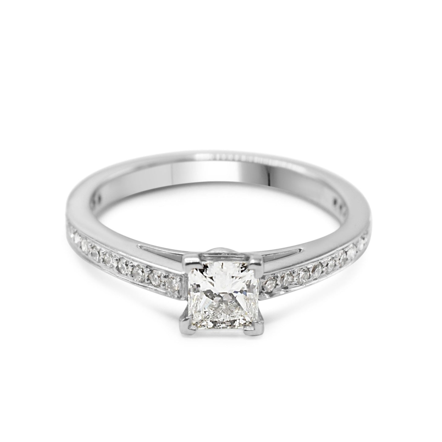 Tiffany Princess Cut Diamond Solitaire Ring, Diamond Shoulders