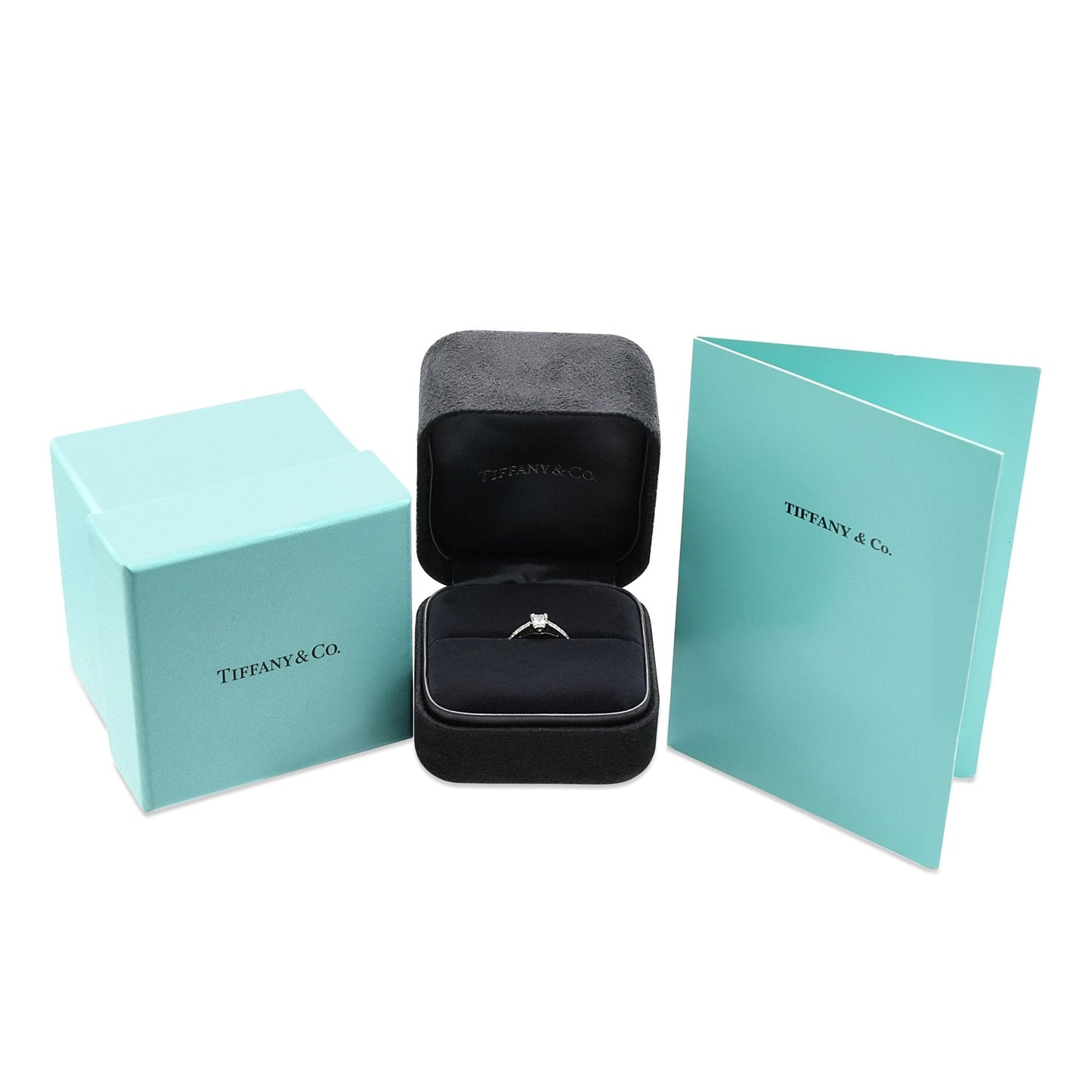 Tiffany Princess Cut Diamond Solitaire Ring, Diamond Shoulders