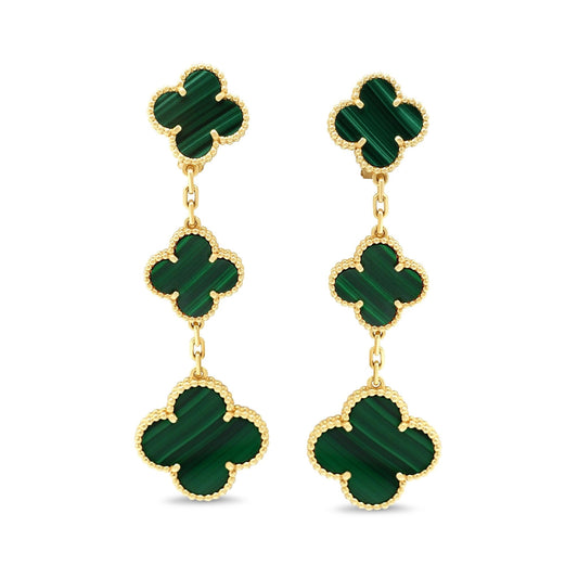 Van Cleef & Arpels Magic Alhambra Malachite Earrings, 3 Motifs