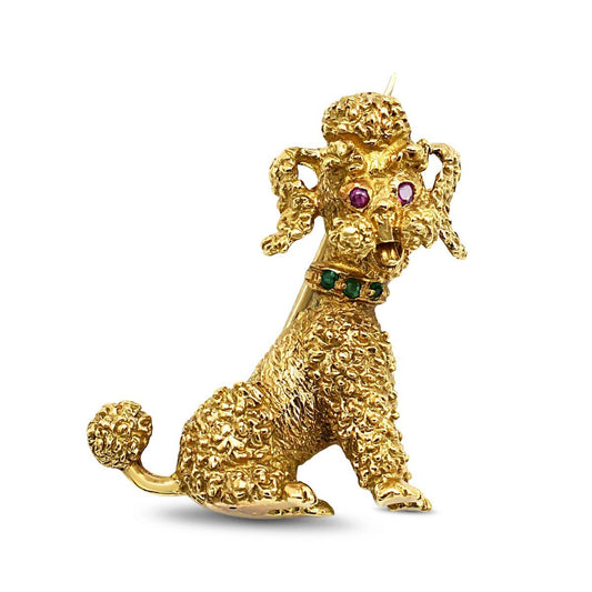 Vintage Gem Set Poodle Brooch - 18ct Yellow Gold